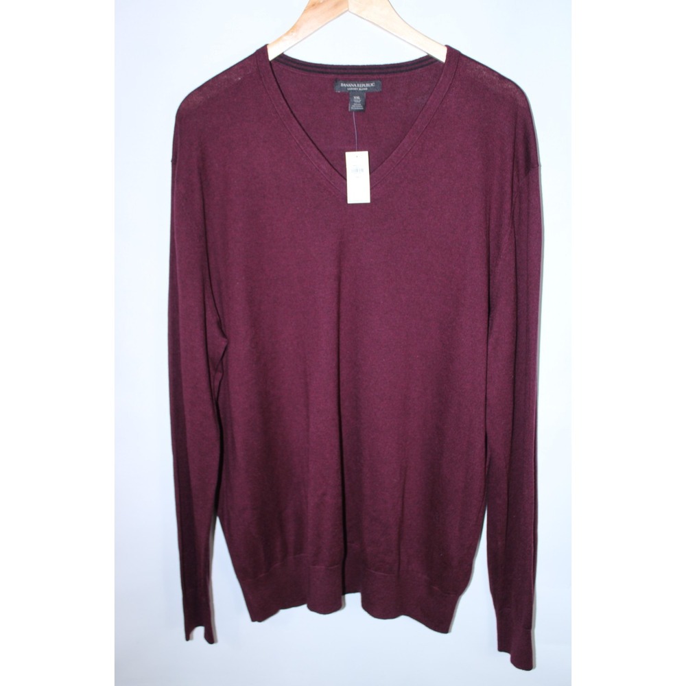 NWT Banana Republic Men's XXL Burgundy V-Neck Luxury Blend Sweater